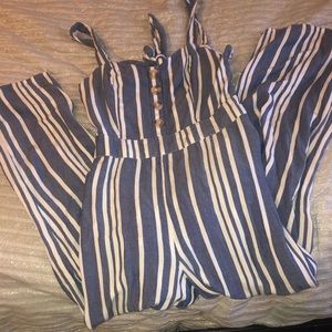 Express blue and white striped jumpsuit